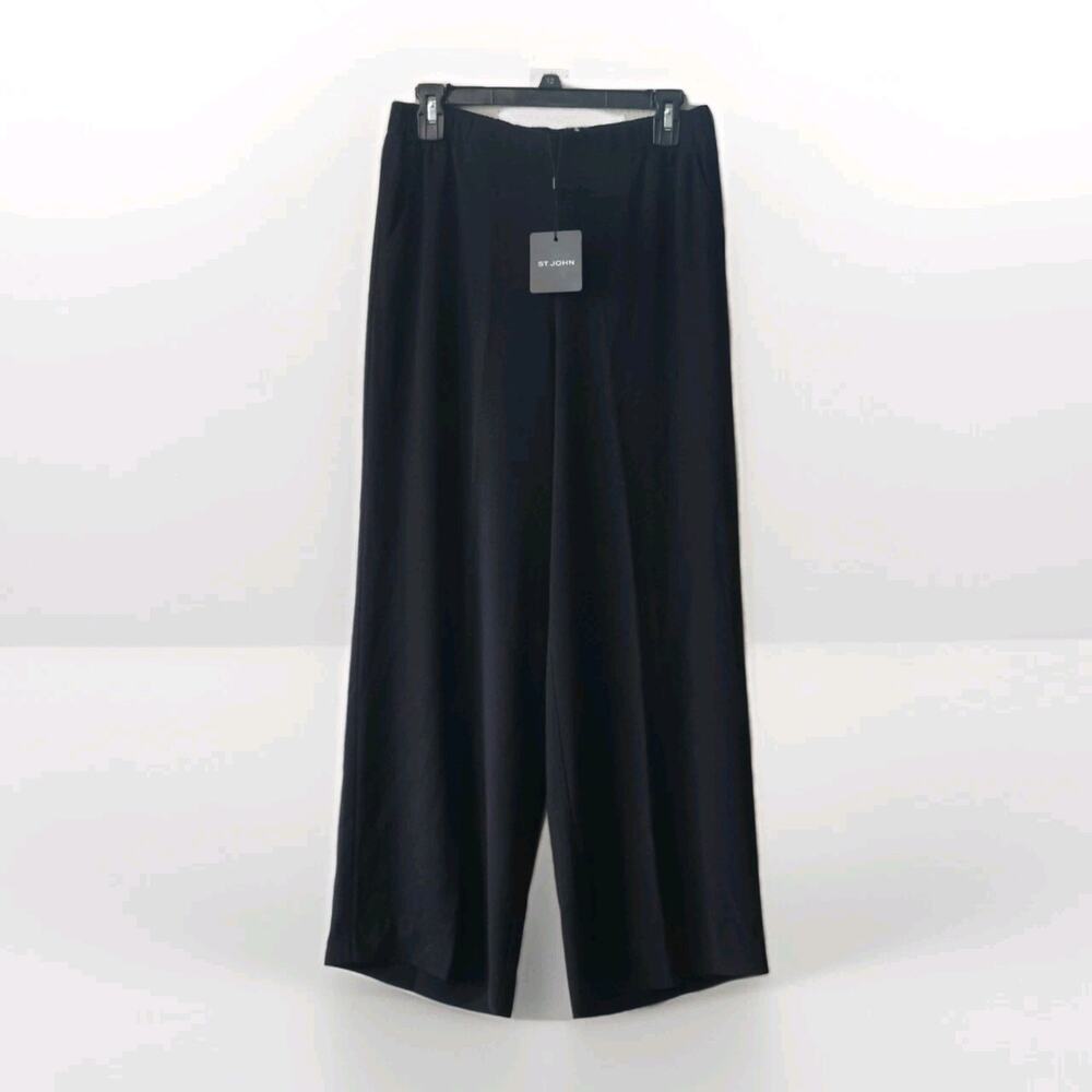 NWT St. John Caviar Black Fashion Fit Dress Pants Sz S MSRP $695 Elastic Waist